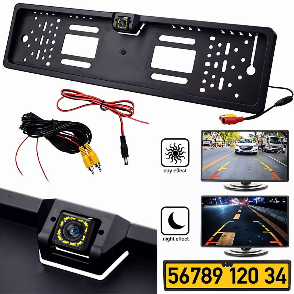 Caméra de recul HD pour voiture, Avec cadre de plaque d'immatriculation Standard , étanche, Vision nocturne, 4 LED - Accessoires Auto/Moto - صورة 1