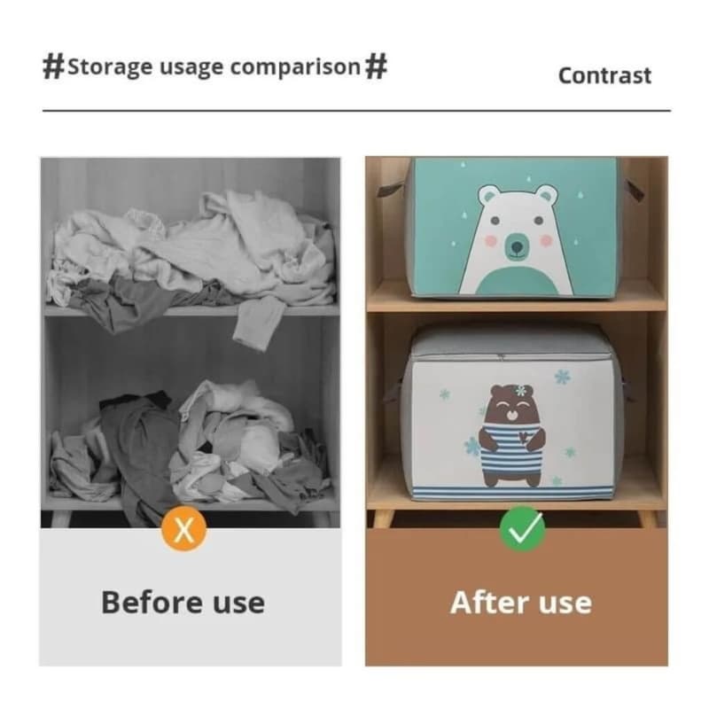 Pack 2 Sac de rangement Pliable pour vêtements à motifs de dessins animés Grande capacité - طقم2 قطع حقيبة تخزين ذات سعة كبيرة لللحاف والملابس - Maison - صورة 2