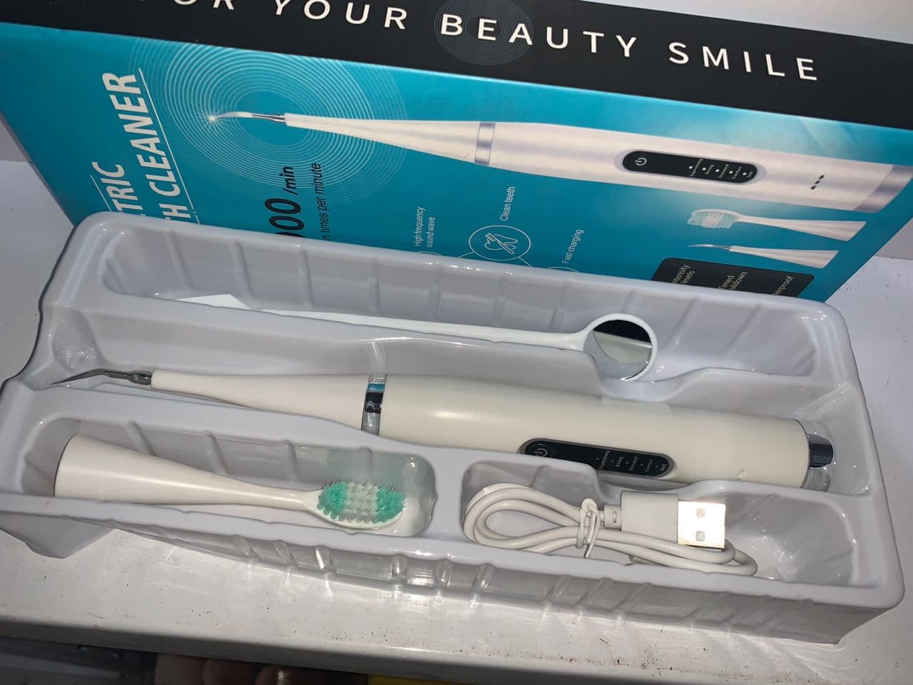 Détartreur dentaire et brosse à dents Électrique 5 Modes avec Miroir – قشارة الأسنان وفرشاة الأسنان الكهربائية 5 أوضاع مع مرآة - Soins et Beauté - صورة حقيقية 9