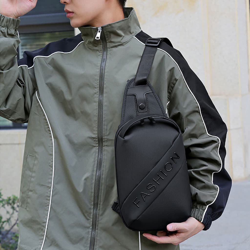 Fashion Black Sac de poitrine décontracté pour hommes avec bandoulière LX068 - Noir - Sac à dos et Mode - صورة 2