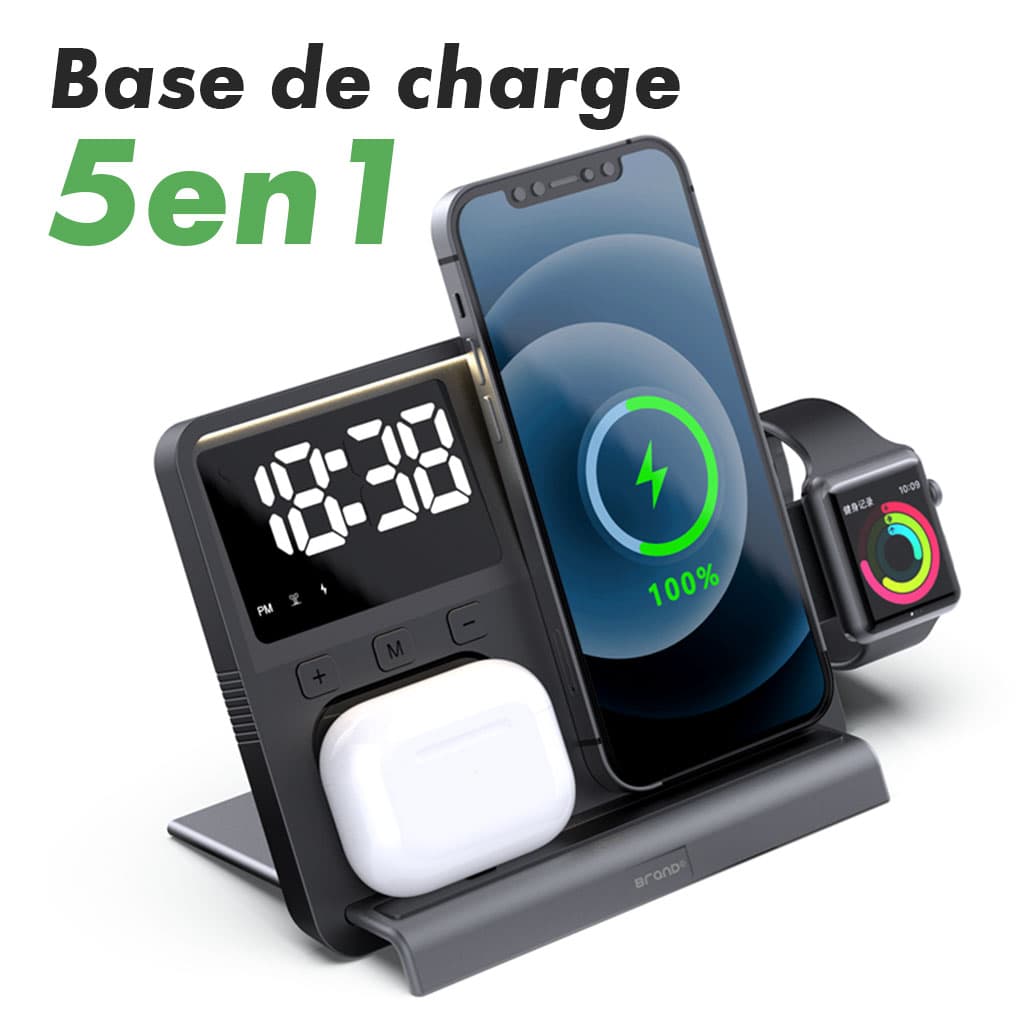 Chargeur sans fil 5 en 1 et station de charge ultra rapide avec Réveil integré - Électronique - صورة 1