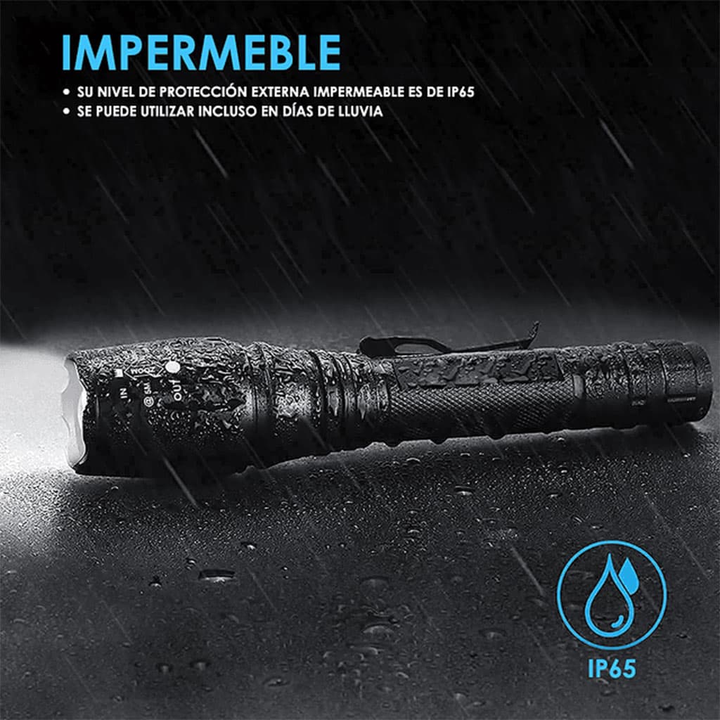 Lampe de poche tactique IP65 de 18 000 lumens - avec lumière LED et deux piles rechargeables - Swat - Camping et Randonnée - صورة 3