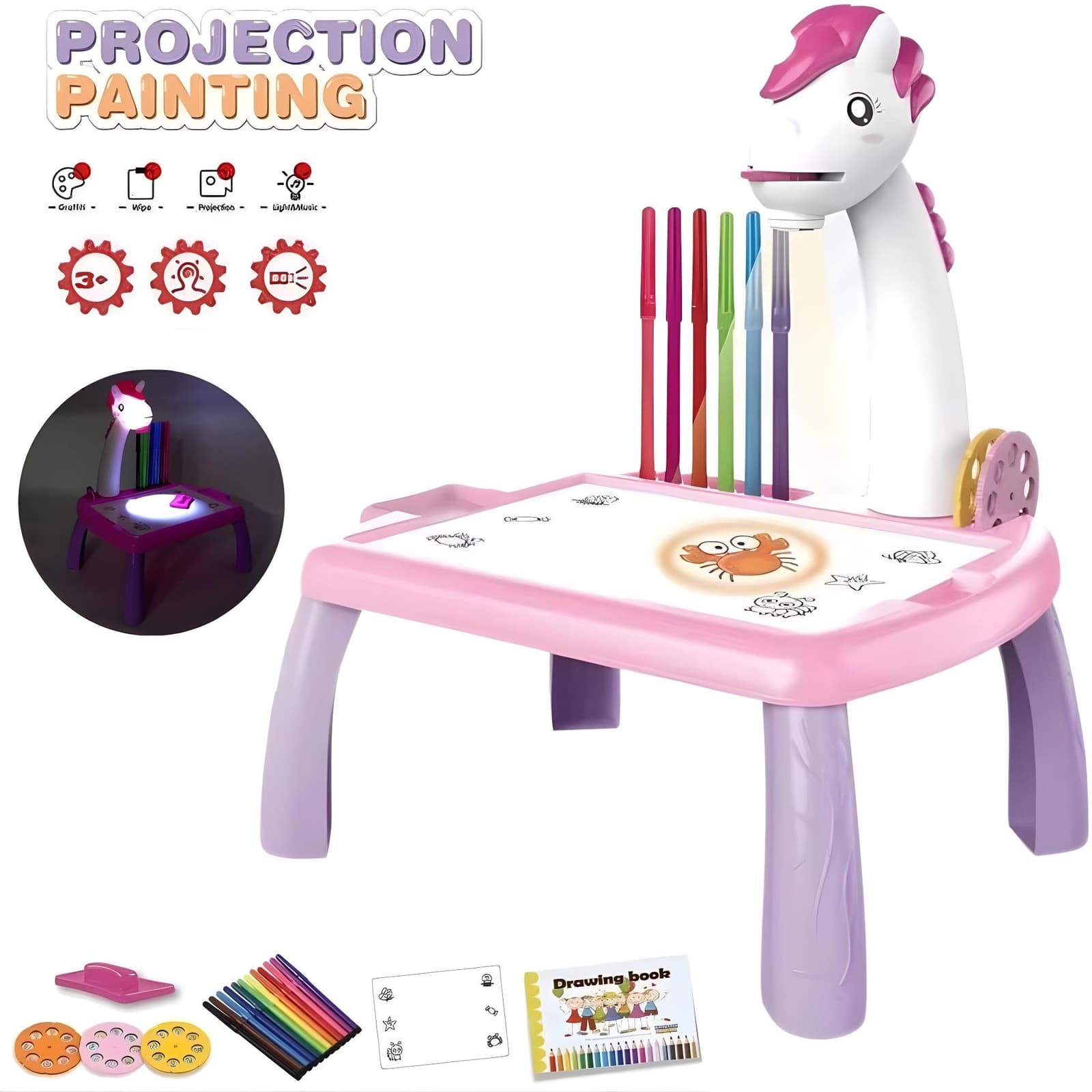 Jouet Projecteur de Dessin Aolieh, Table de Dessin Éducative pour Enfants avec Projecteur LED et Accessoires – لعبة جهاز عرض الرسم للأطفال - Jouet & Gaming - صورة 1
