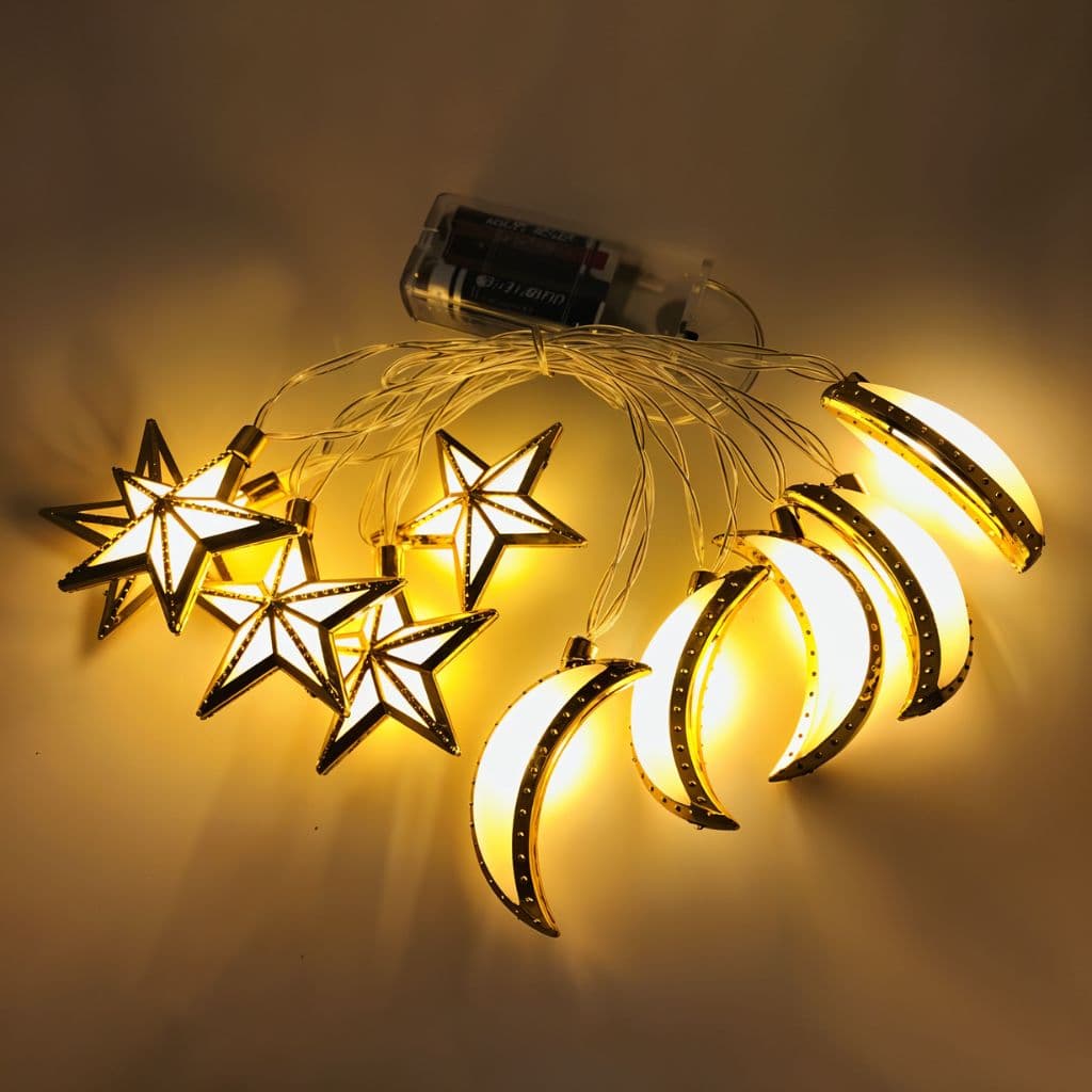 Guirlande Lumineuse Eid et Ramadan LED 10pcs - إضاءة رمضان على شكل قمر ونجمة - صورة 1