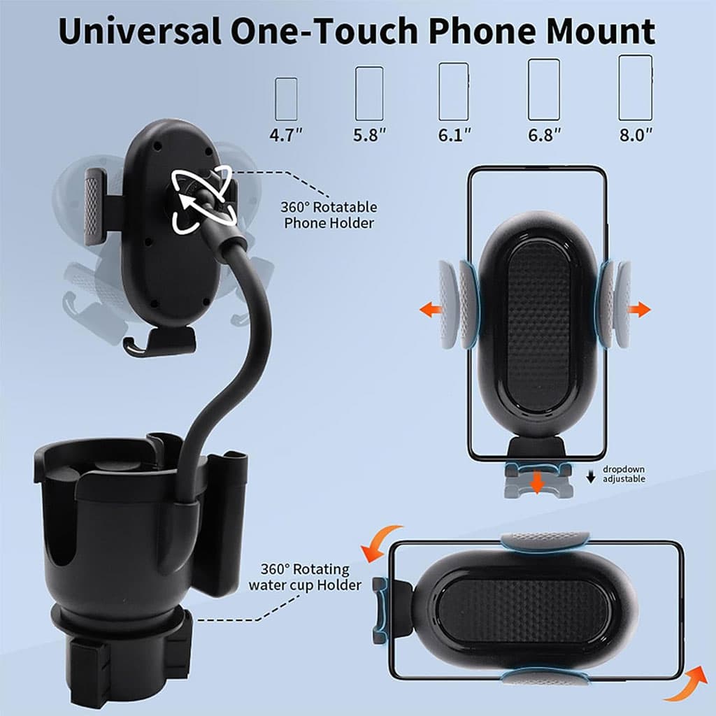 Support de téléphone pour voiture avec porte-gobelet rotation à 360° - حامل هواتف وأكواب في السيارة - Accessoires Auto/Moto - صورة 6