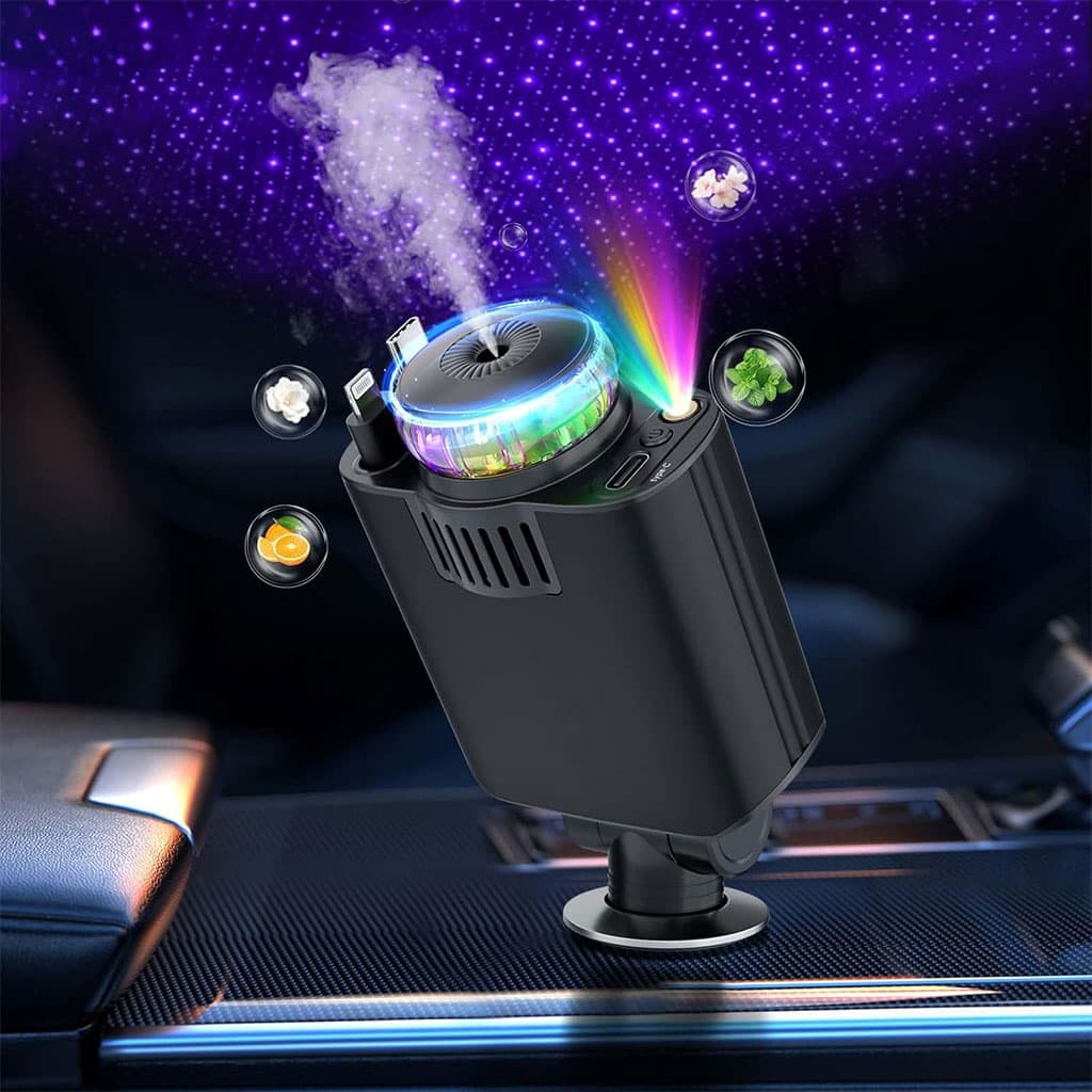 Chargeur voiture rétractable 5 en 1 avec aromathérapie et lumière des étoiles – شاحن سريع للسيارة مع معطر - Accessoires Auto/Moto - صورة 2