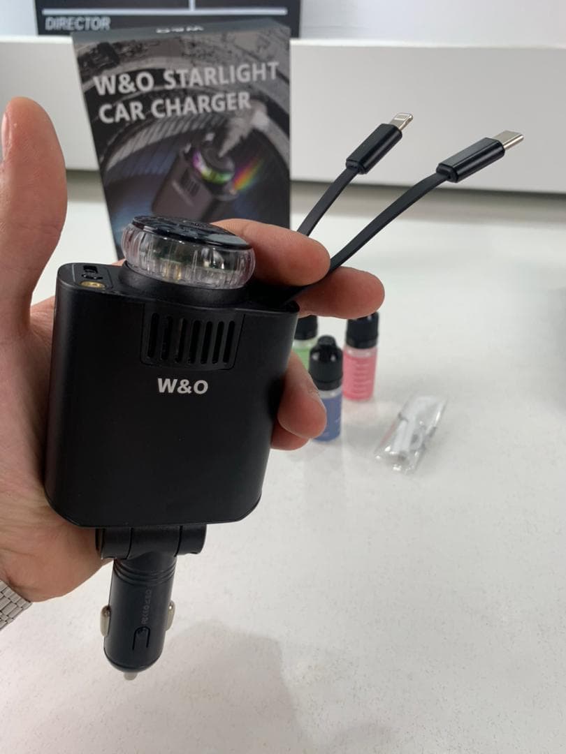 Chargeur voiture rétractable 5 en 1 avec aromathérapie et lumière des étoiles – شاحن سريع للسيارة مع معطر - Accessoires Auto/Moto - صورة حقيقية 12