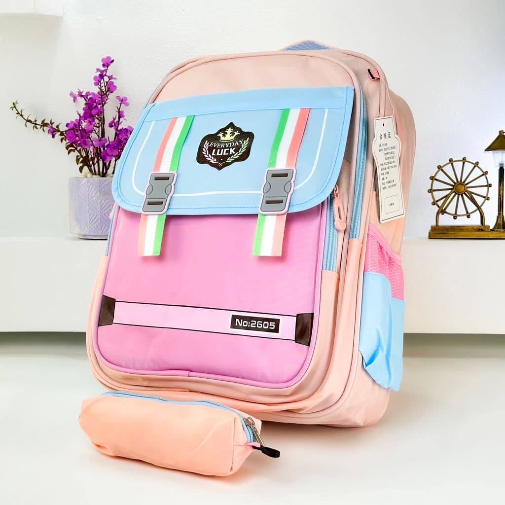 Sac à Dos pour Enfants avec Trousse Assortie 2605 Rose – حقيبة ظهر مدرسية للأطفال مع مقلمة وردي - Sac à dos et Mode - صورة حقيقية 5