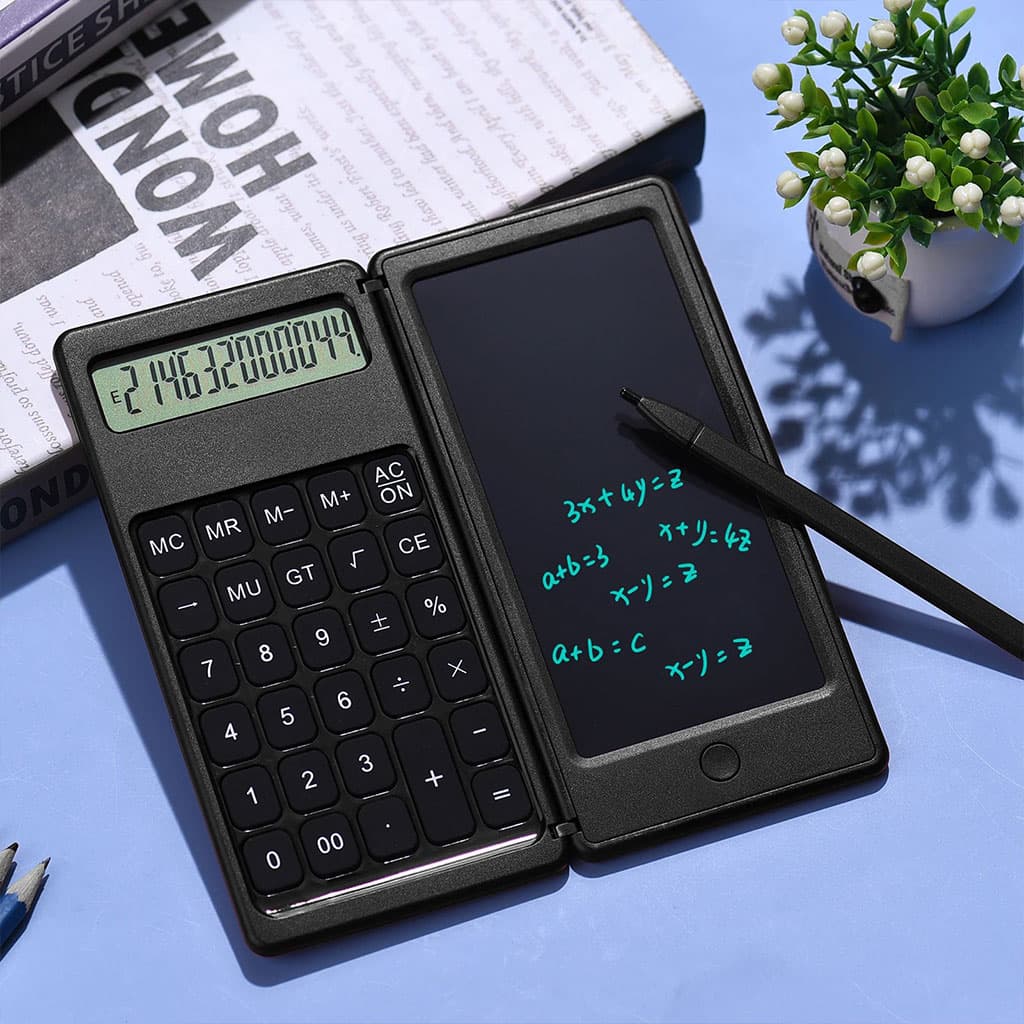 Calculatrice pliable et numérique avec tablette d’écriture LCD 6 pouces – آلة حاسبة ولوحة كتابة 2في1 - Électronique - صورة 1