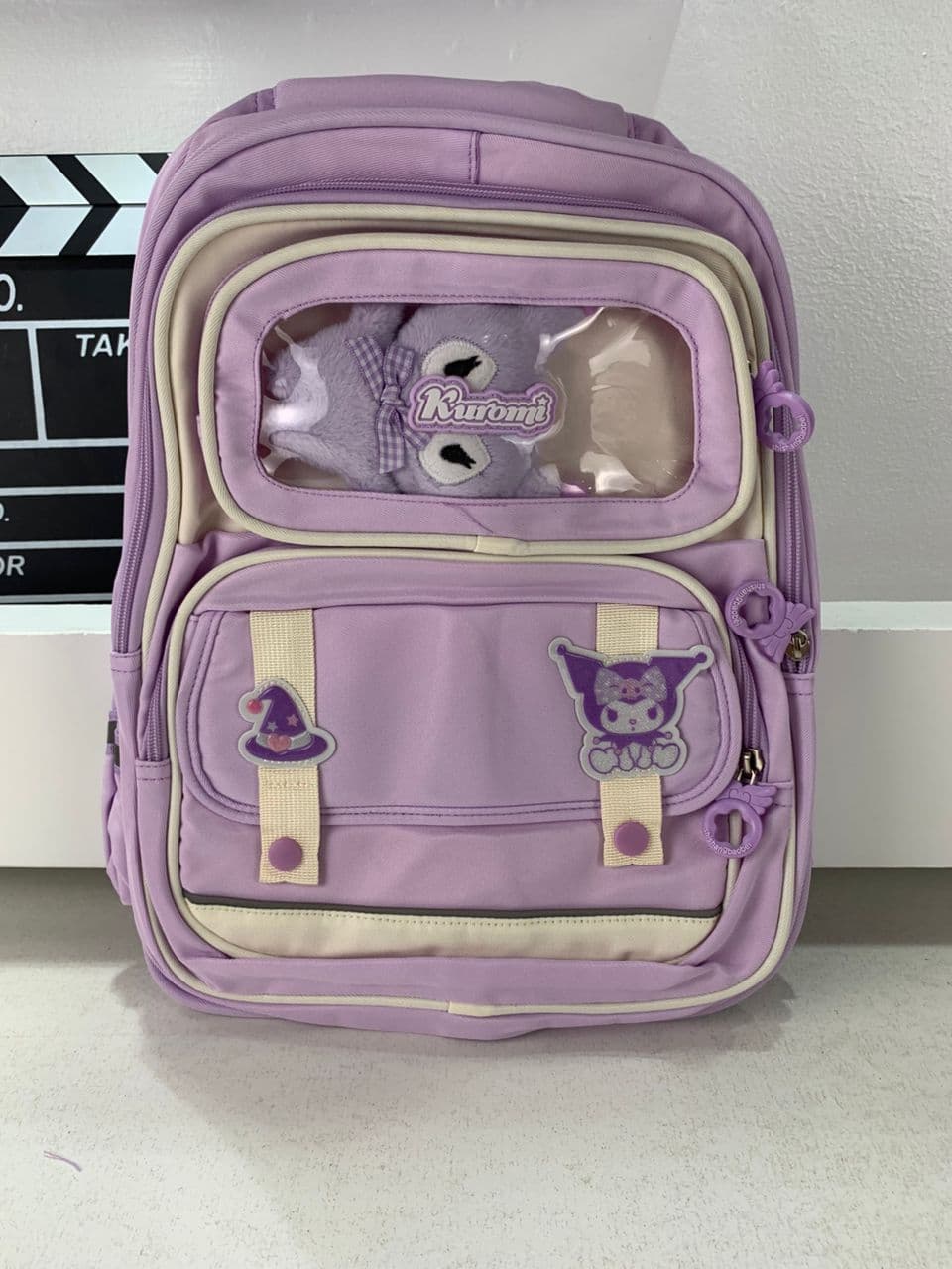 Sac à Dos Enfant Ludique avec Plusieurs Compartiment et un Peluche LM-5122 Mauve – حقيبة ظهر للأطفال بنفسجي - Sac à dos et Mode - صورة حقيقية 3