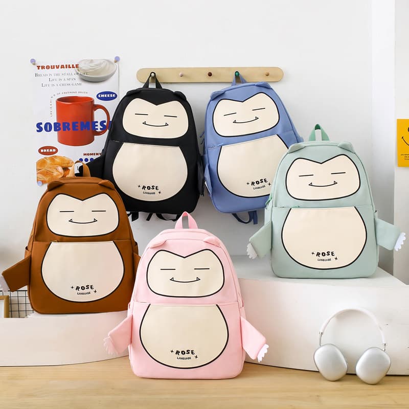 Ensemble de Sacs Snorlax 3Pcs Design Kawaii Rose- حقيبة مدرسية 3 قطع لون وردي - Sac à dos et Mode - صورة 2