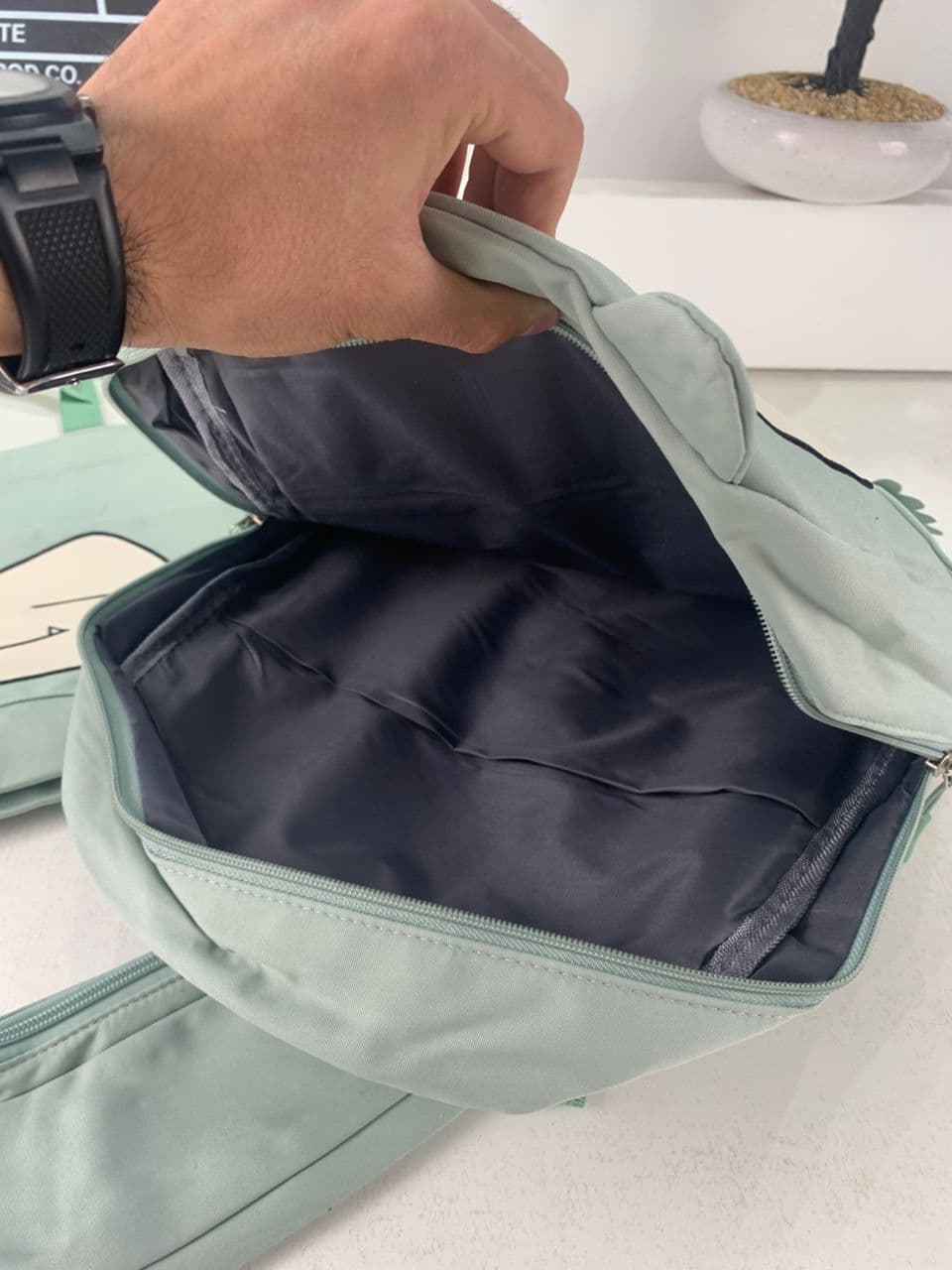 Ensemble de Sacs Snorlax 3Pcs Design Kawaii Vert – حقيبة مدرسية 3 قطع لون أخضر - Sac à dos et Mode - صورة حقيقية 7