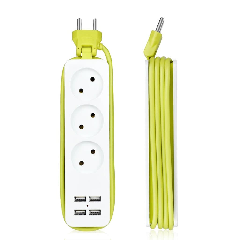 AVEL Multiprise 3 Sockets avec 4 ports USB Cordon 1,8 m Enroulable – مقبس طاقة مع منافذ شحن - Outillage et Bricolage - صورة 6