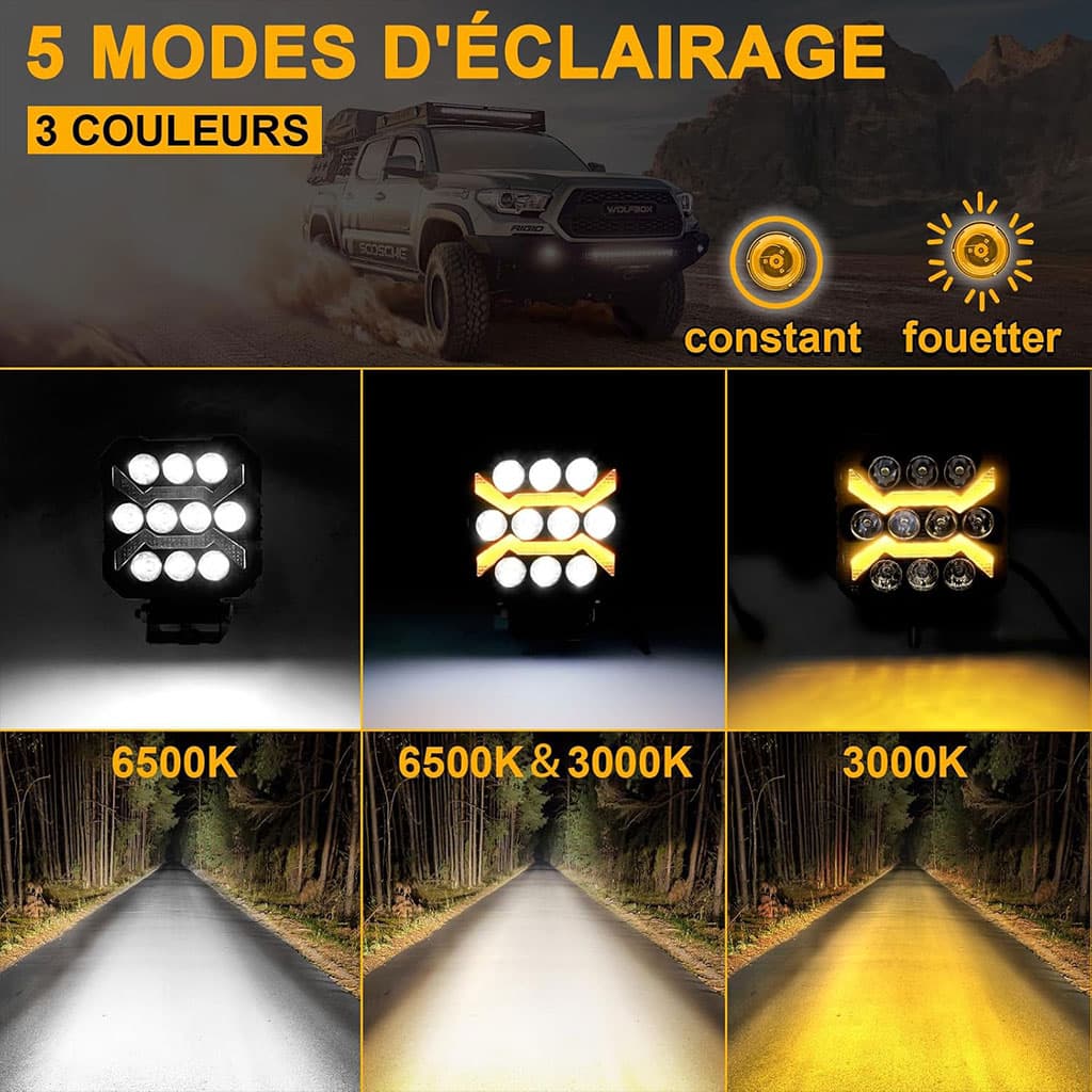 Phare LED Anti-brouillard 1PCS avec 5 Modes d’éclairage 12V-24V IP68 étanche – مصباح عالي السطوع للسيارات والدراجات النارية - Accessoires Auto/Moto - صورة 7