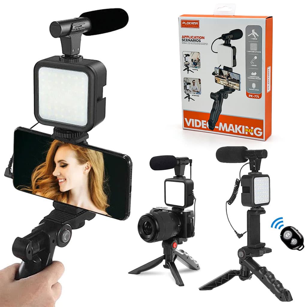 Kit d’enregistrement vidéo pour smartphone et appareil photo avec microphone à LED intégré – طقم تصورير إحترافي مع ميكروفون وإضاءة مدمجة - Électronique - صورة 1