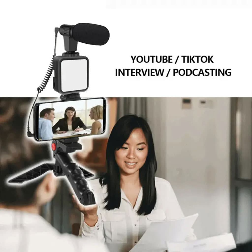 Kit d’enregistrement vidéo pour smartphone et appareil photo avec microphone à LED intégré – طقم تصورير إحترافي مع ميكروفون وإضاءة مدمجة - Électronique - صورة 2