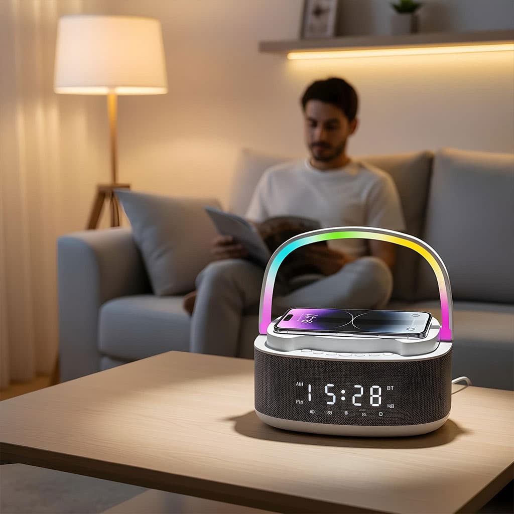 Haut Parleur Bluetooth Portable S301 à LED RGB chargement sans fil 15W – مكبر صوت بلوتوث وشاحن لاسلكي 2في1 - Électronique - صورة 2