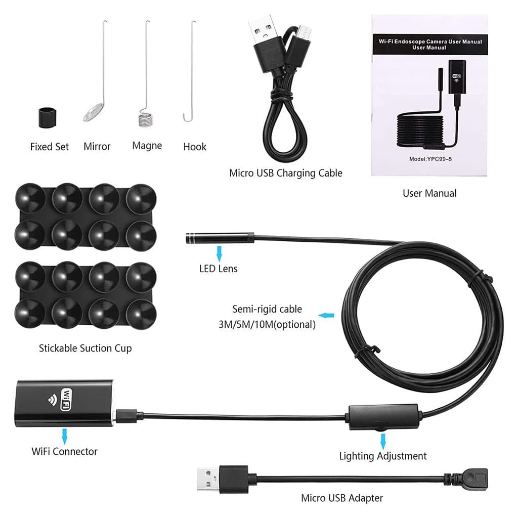 Endoscope WiFi Caméra d’inspection sans Fil 8 mm 6 LED réglables pour Smartphone – كاميرة للمناطق الضيقة - Électronique - صورة 6