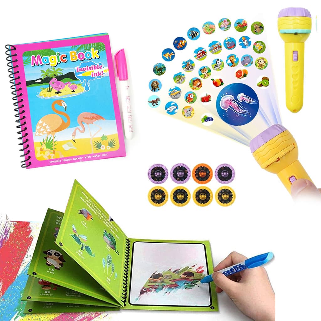 Pack Magic Book réutilisable avec des dessins animés  + Projecteur enfants compacte 24 motifs - Jouet & Gaming - صورة 1