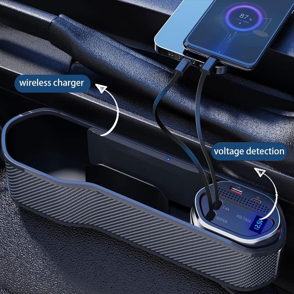 Organisateur 5 en 1 pour siège auto avec chargeur sans fil et 2 câbles télescopiques - Accessoires Auto/Moto - صورة 6