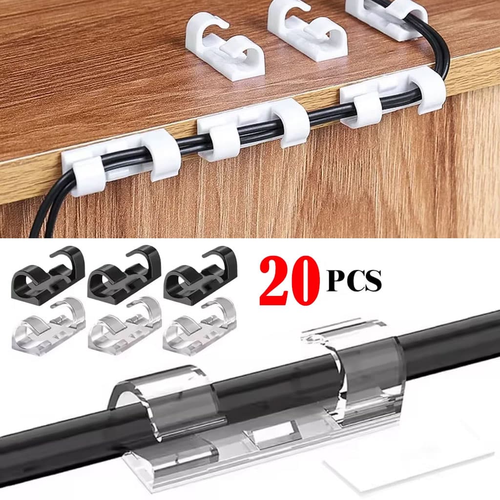 Pack 20pcs Pinces de câble auto-adhésives solides et transparents – طقم تنظيم الكابلات - Outillage et Bricolage - صورة 1