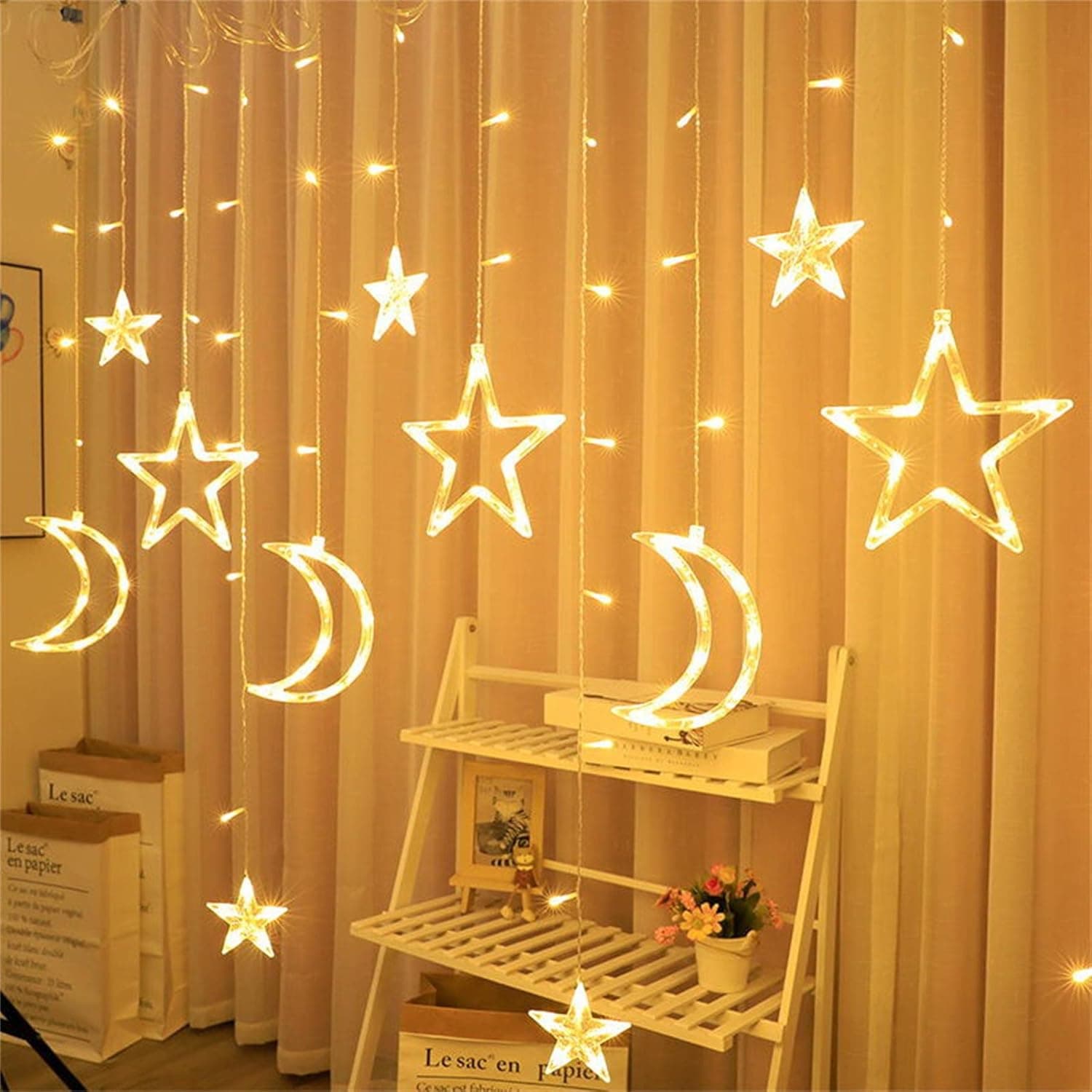 Guirlande LED Ramadan en Forme de Croissant et D’étoiles V3 – ستائر رمضانية مضيئة على شكل هلال ونجمة - Décoration - صورة 1