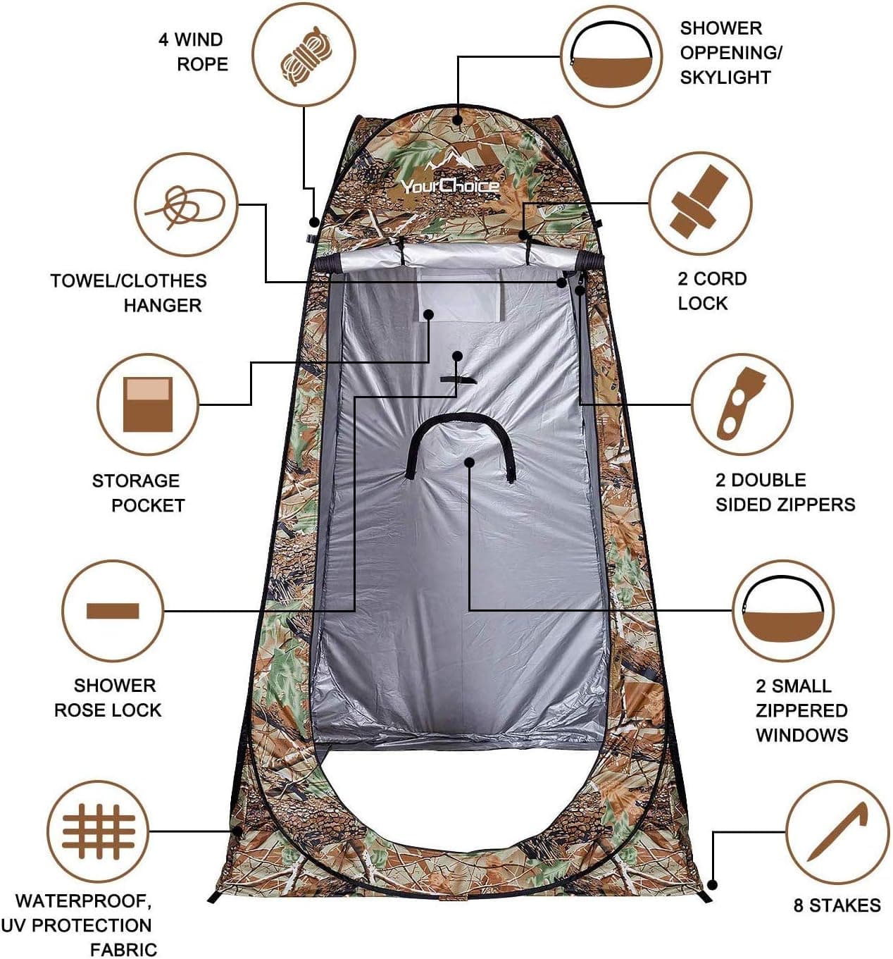 Tente de change pliable protection UPF 50+ et imperméable, 120 x 120 x 190 cm, camouflage - خيمة تغيير الملابس قابلة للطي - Camping et Randonnée - صورة 10