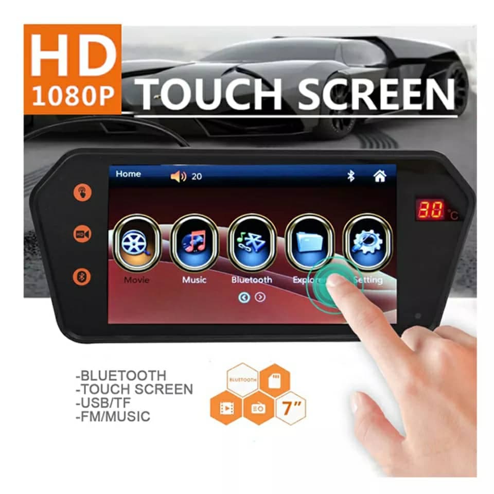 Rétroviseur de voiture écran LCD 7 pouces bluetooth, température - Accessoires Auto/Moto - صورة 1