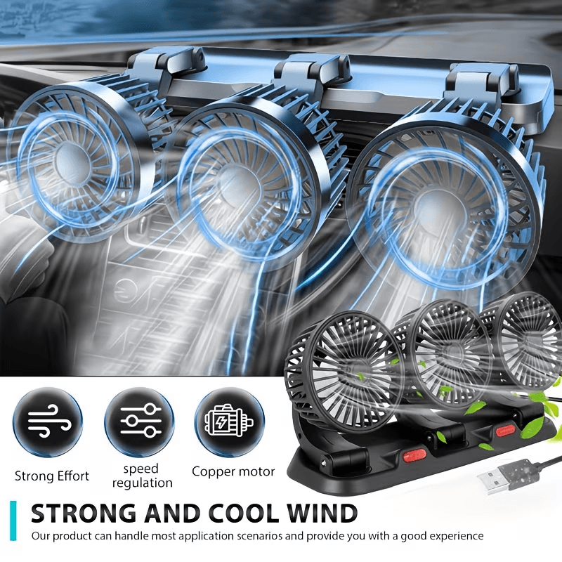 Ventilateur de Voiture USB Haute Vitesse 360° Réglable 3 Têtes 12/ 24 V - مروحة سيارة قابلة للتعديل بزاوية 360 درجة بثلاثة رؤوس - Accessoires Auto/Moto - صورة 3