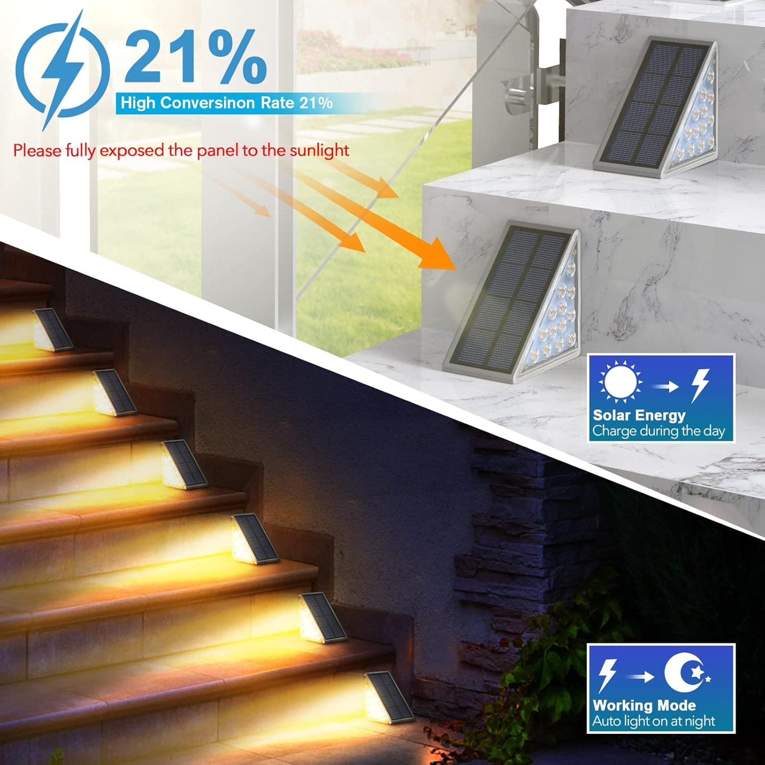 Éclairage Solaire pour Escaliers et Marches Extérieures Étanche IP67 - مصابيح السلالم والأدراج الشمسية الذكية المقاومة للماء - Décoration - صورة 6