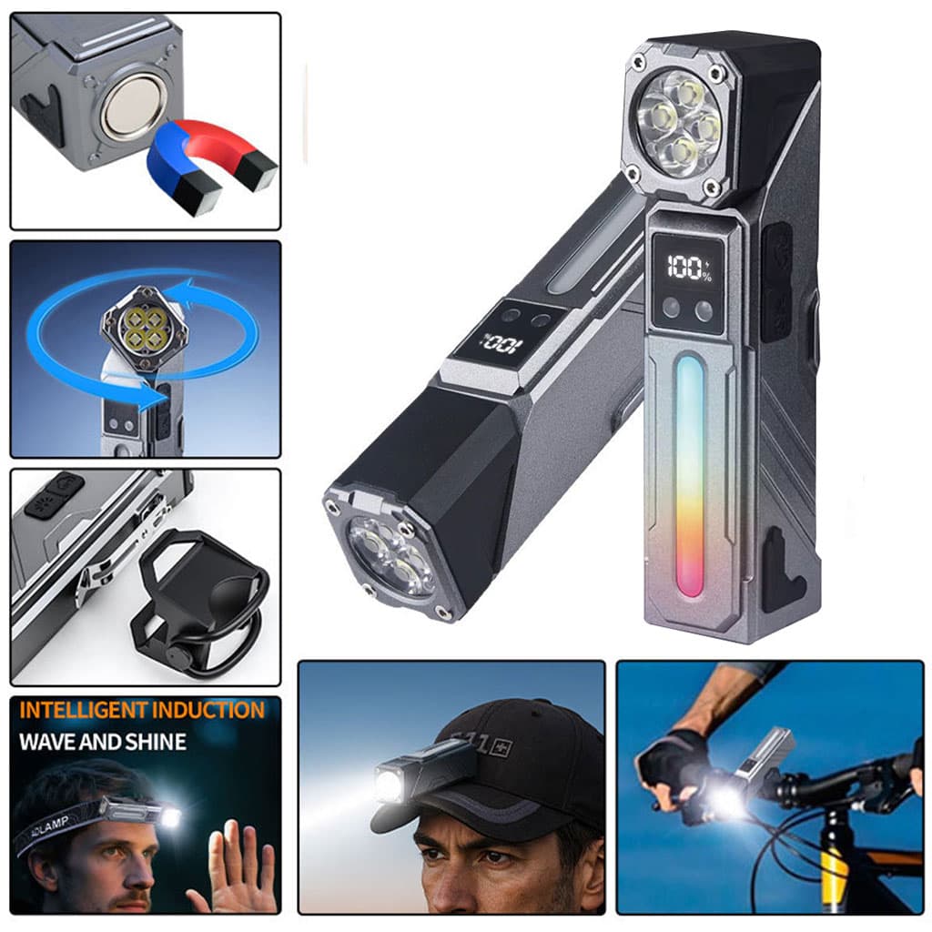 Lampe de Travail LED Multifonction T130 Éclairage Latéral RGB et Écran LCD - مصباح العمل الذكي متعدد الوظائف بمغناطيس - Camping et Randonnée - صورة 10