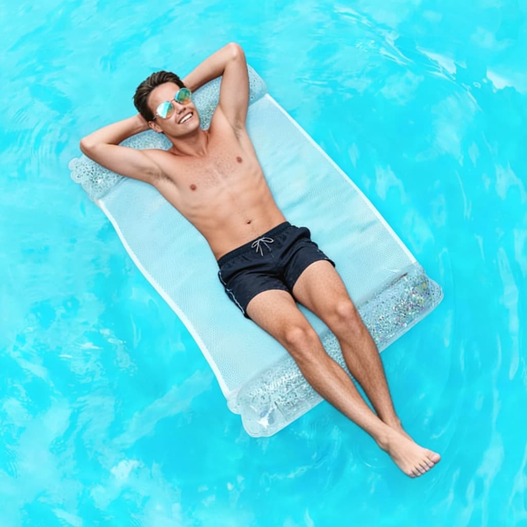 Hamac de Piscine Flottant Multifonction 4en1 Design Glitter, Confort Aquatique - أرجوحة المسبح العائمة والمريحة 4 في 1 بنسيج شبكي متين - Vacance & Loisir - صورة 1