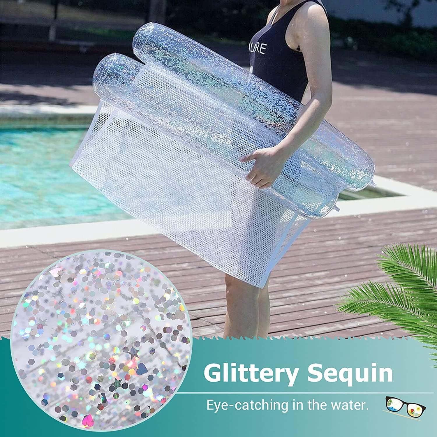 Hamac de Piscine Flottant Multifonction 4en1 Design Glitter, Confort Aquatique - أرجوحة المسبح العائمة والمريحة 4 في 1 بنسيج شبكي متين - Vacance & Loisir - صورة 7