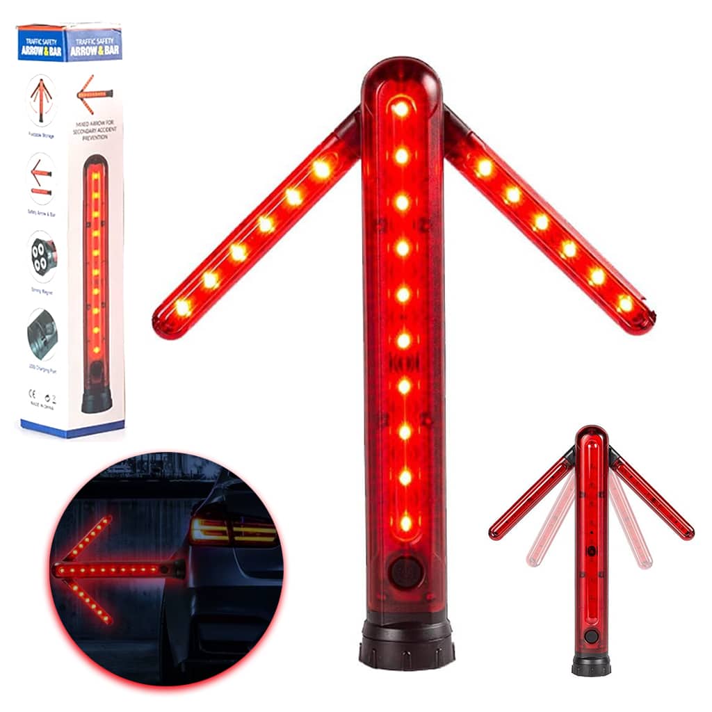 Bâton de Signalisation Routière LED Étanche et Réglable avec Base Magnétique - عصا الإشارة الضوئية لتنظيم المرور والسلامة الطرقية