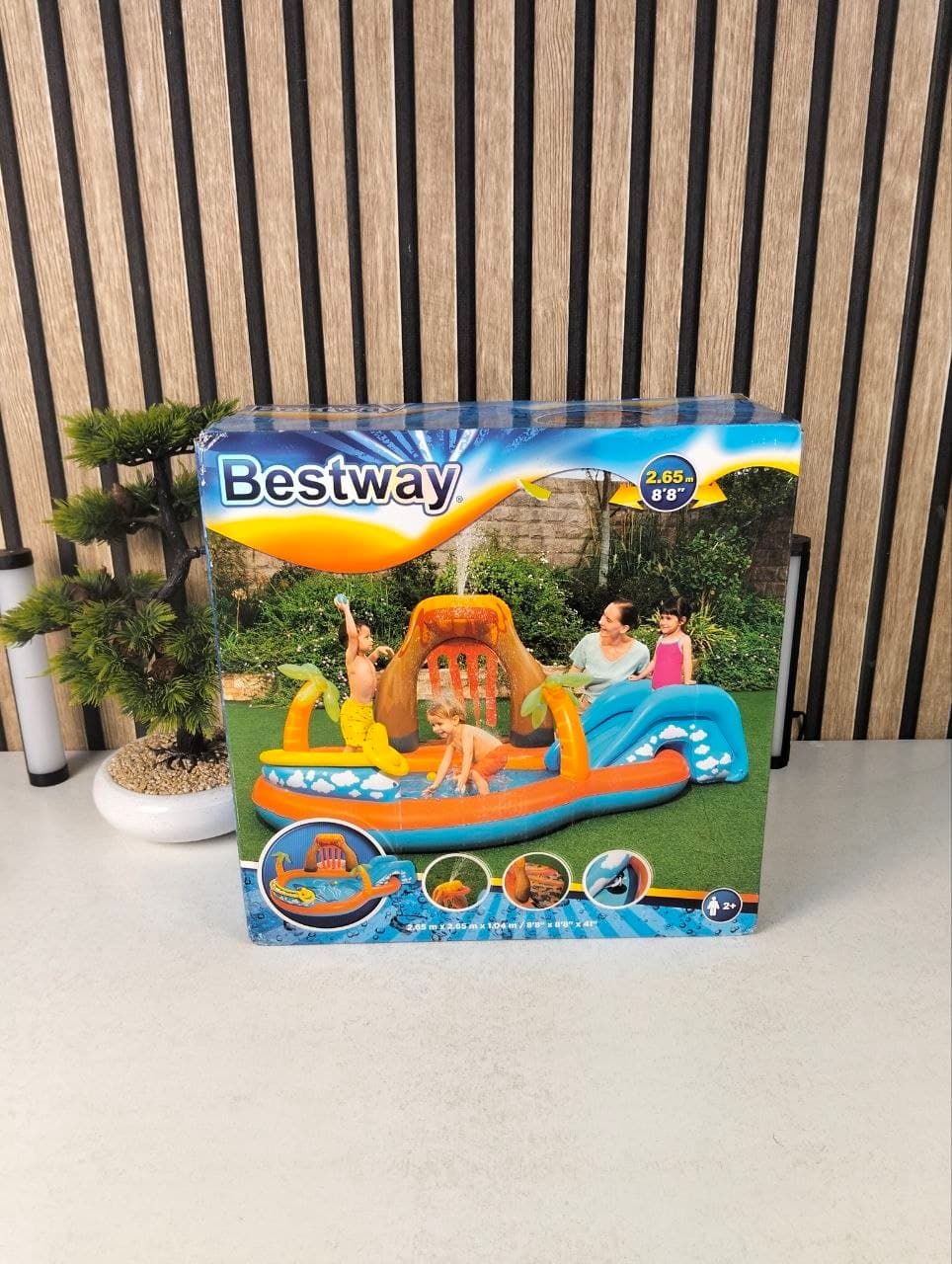 Air de Jeux Gonflable Bestway 53069 Lava Lagoon Toboggan Amovible et Fontaine à Eau - مركز الألعاب المائي المتكامل للأطفال - Vacance & Loisir - صورة حقيقية 12