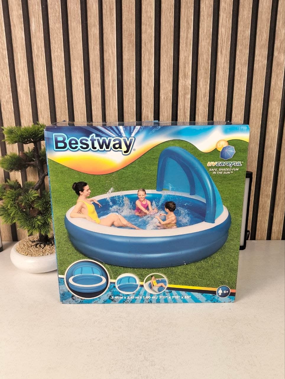 Piscine Gonflable Familiale Bestway 54337 Avec Parasol Amovible et Siège Confortable - مسبح عائلي مع مظلة واقية من الشمس ومقعد مريح - Vacance & Loisir - صورة حقيقية 11