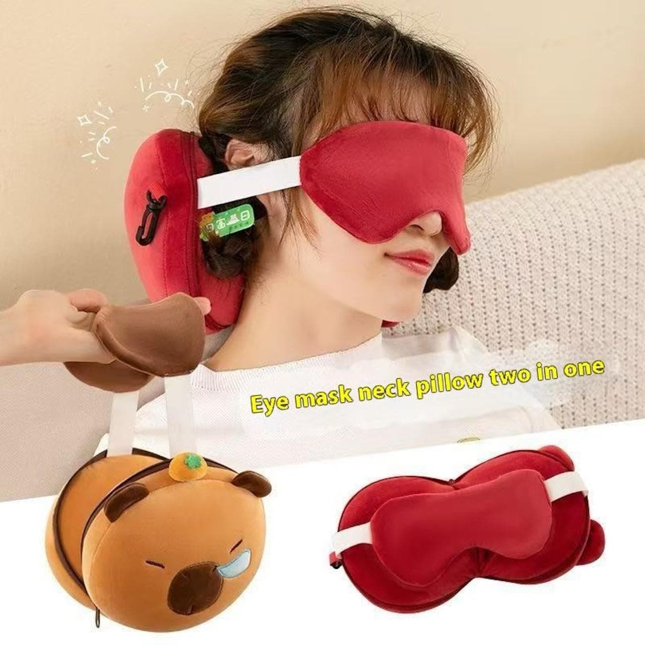 Kit de Voyage Confort 2en1 Oreiller Cervical en Mousse à Mémoire de Forme et Masque de Nuit Peluche - طقم السفر المريح وسادة رقبة ميموري فوم مع قناع نوم - Vacance & Loisir - صورة 9