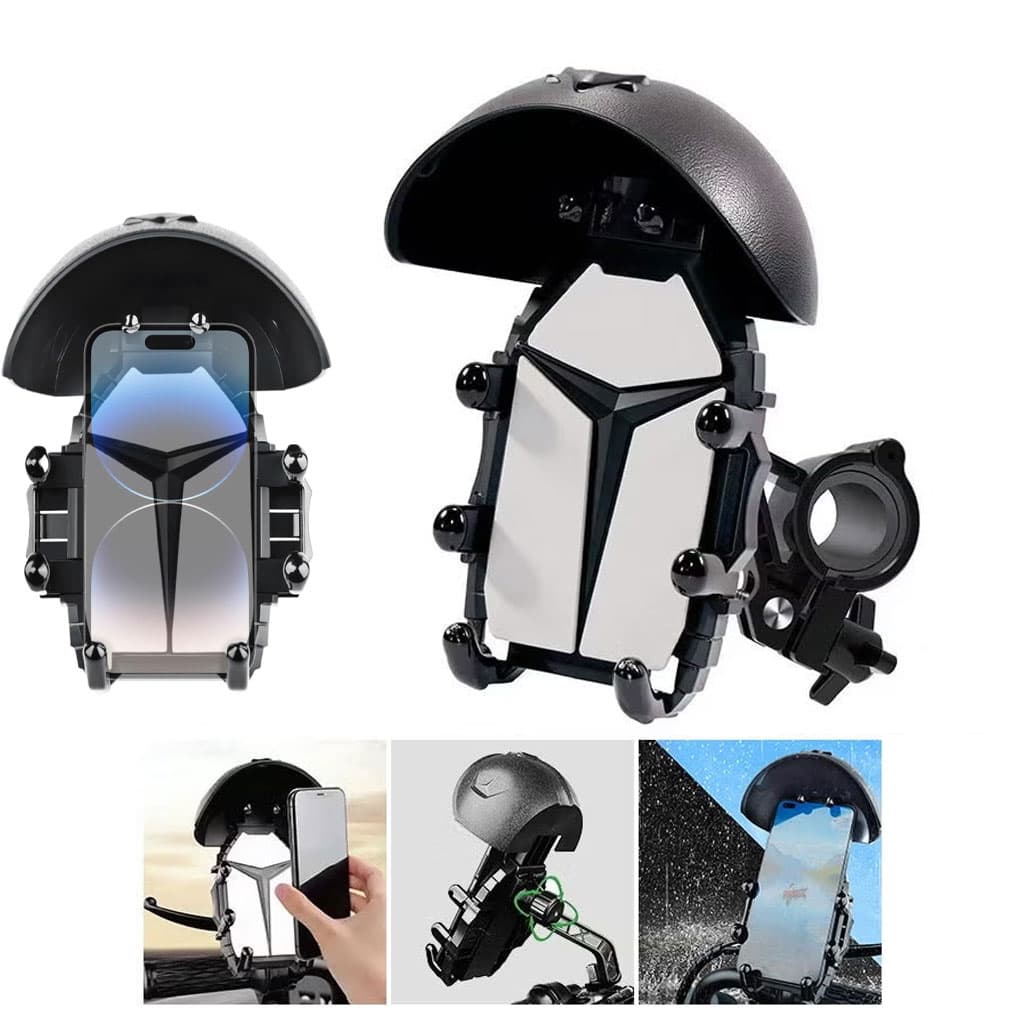 Support Téléphone pour Moto et Vélo avec Mini-Casque Pare-Soleil - حامل الهاتف الذكي للدراجات النارية والهوائية مع واقية شمسية بتصميم خوذة - Accessoires Auto/Moto - صورة حقيقية 5