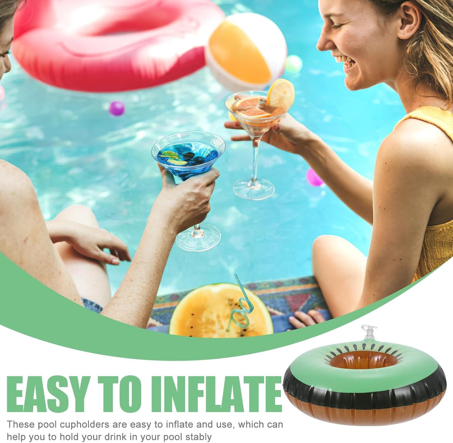 Porte-Gobelets Flottants Gonflables pour Piscine Design Amusant Matériau PVC - حامل أكواب مائي منفوخ للمسبح بتصاميم الفواكه - Camping et Randonnée - صورة 6