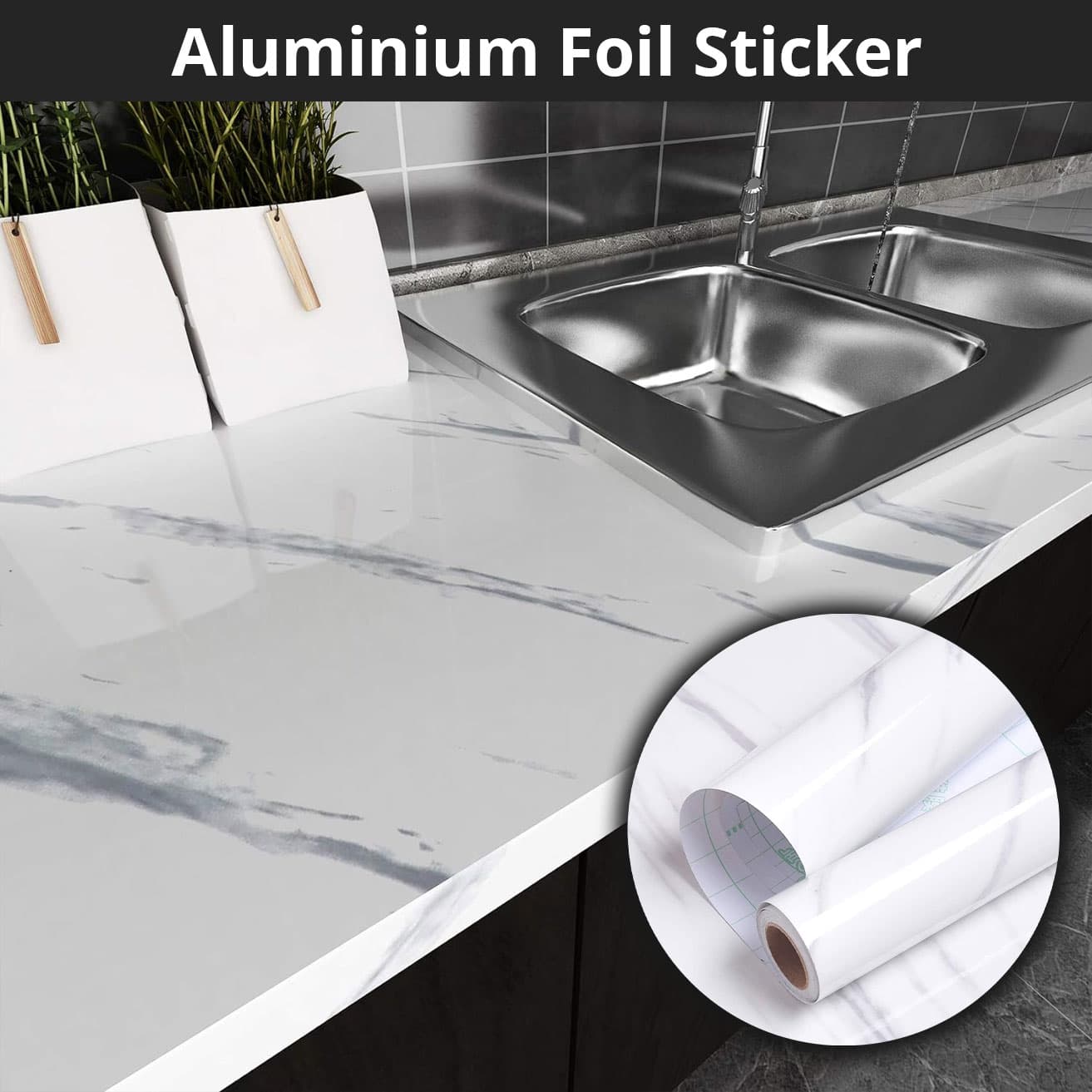 Papier Peint Adhésif en Aluminium pour Cuisine Anti-Chaleur, Anti-Huile Motif Marbré - ورق ولاصق ألومنيوم حراري مقاوم للحرارة والزيوت للمطابخ - Décoration - صورة 9