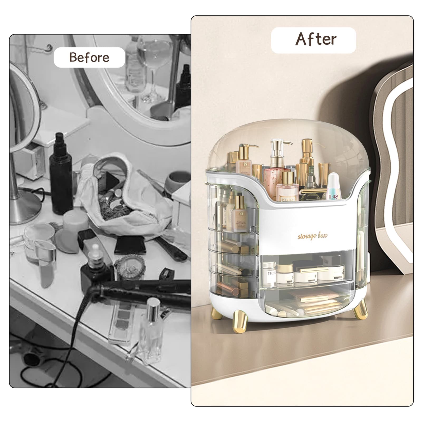 Boîte d'Organisation et Rangement de Maquillage Grande Capacité - منظم وصندوق أدراج للمكياج والمستحضرات بتصميم شفاف وعصري - Soins et Beauté - صورة 5