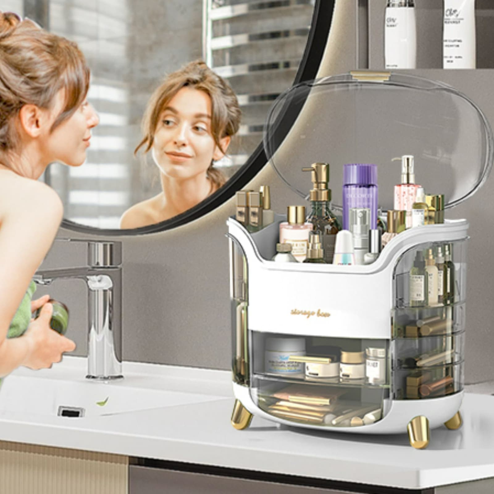 Boîte d'Organisation et Rangement de Maquillage Grande Capacité - منظم وصندوق أدراج للمكياج والمستحضرات بتصميم شفاف وعصري - Soins et Beauté - صورة 8