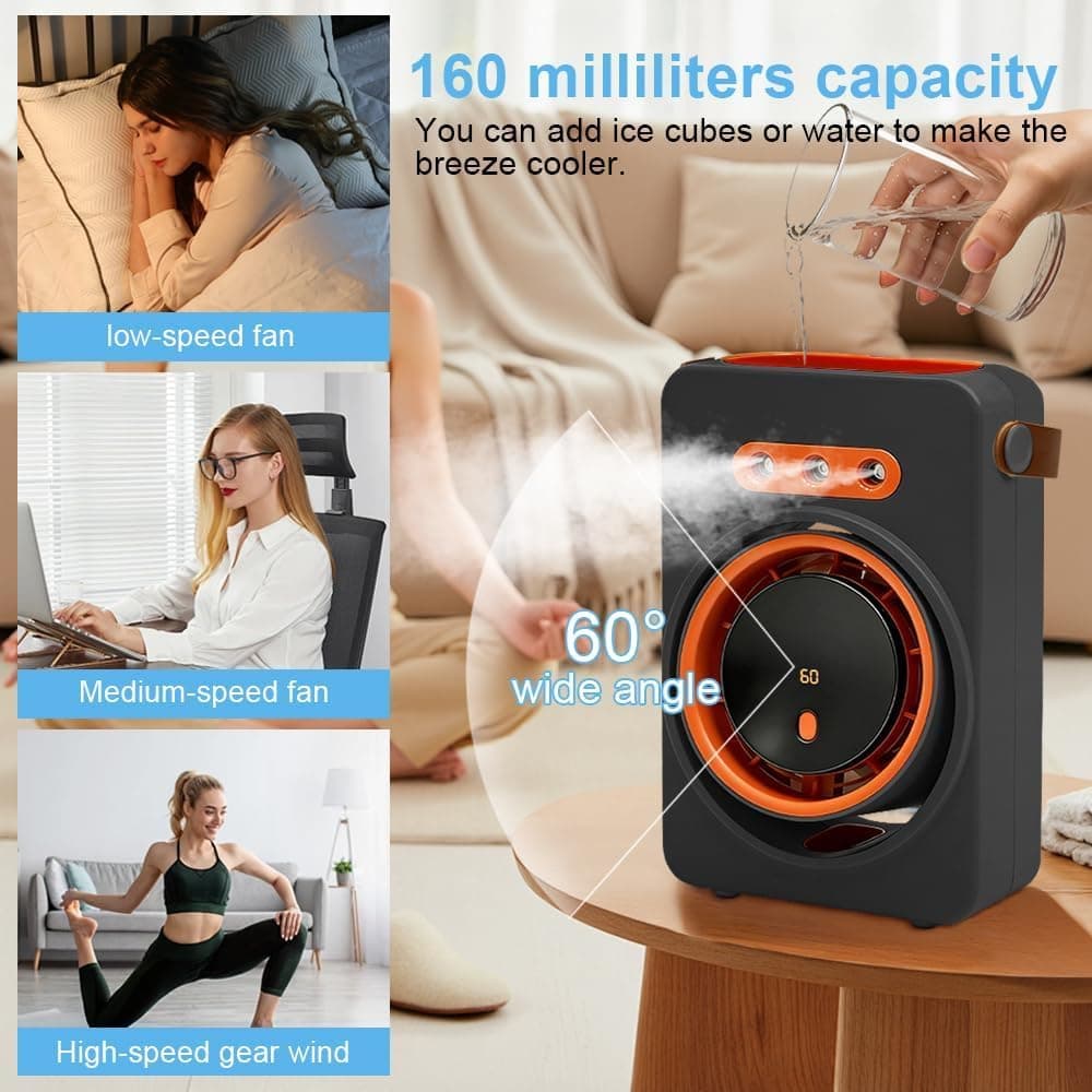 Mini Purificateur et Refroidisseur d'Air Portable 4en1 5 Vitesses - مبرد ومكيف هواء محمول 4 في 1 برذاذ الماء وبطارية قابلة للشحن - Vacance & Loisir - صورة 5