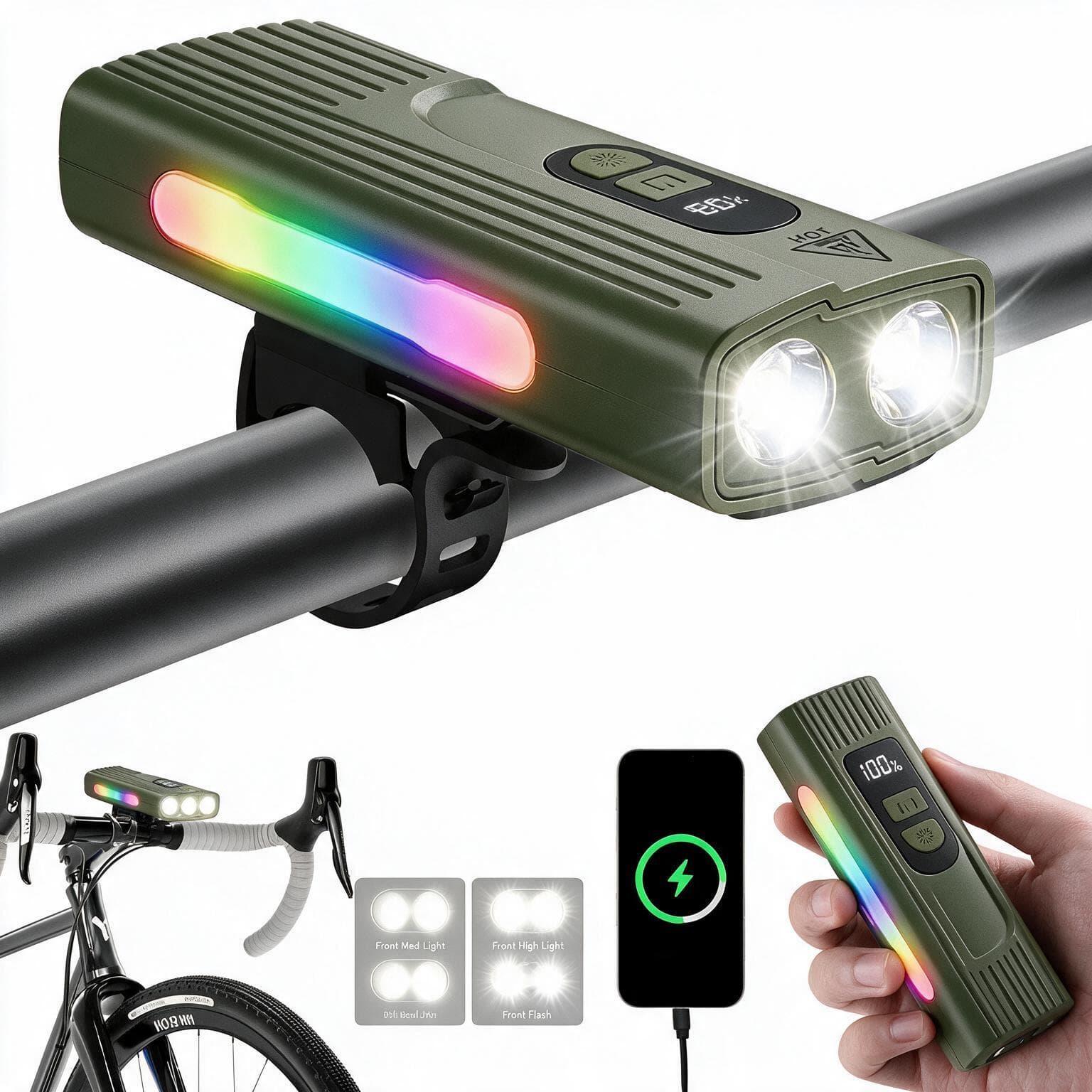 Lampe de Vélo Rechargeable Z-838 Multi-Fonction - Éclairage LED Puissant Lumière Latérale RGB - مصباح دراجة متعدد الوظائف مع إضاءة جانبية ملونة ومغناطيس قوي - Accessoires Auto/Moto - صورة 1