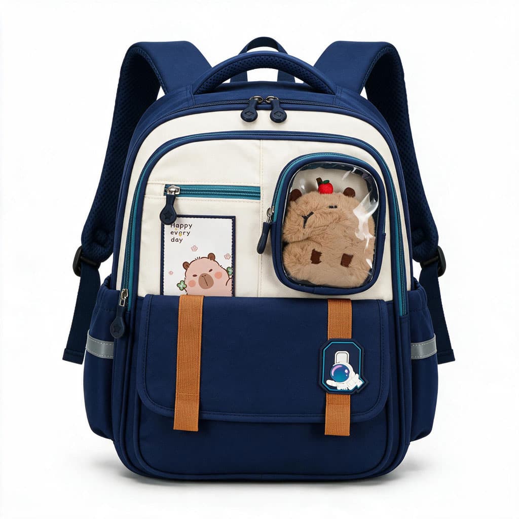 Sac à Dos Scolaire Style Kawaii Grand Volume avec Peluche Incluse Tissu Imperméable Bleu SACKDS04BLG - حقيبة مدرسية بتصميم كاوايي - Sac à dos et Mode - صورة 1