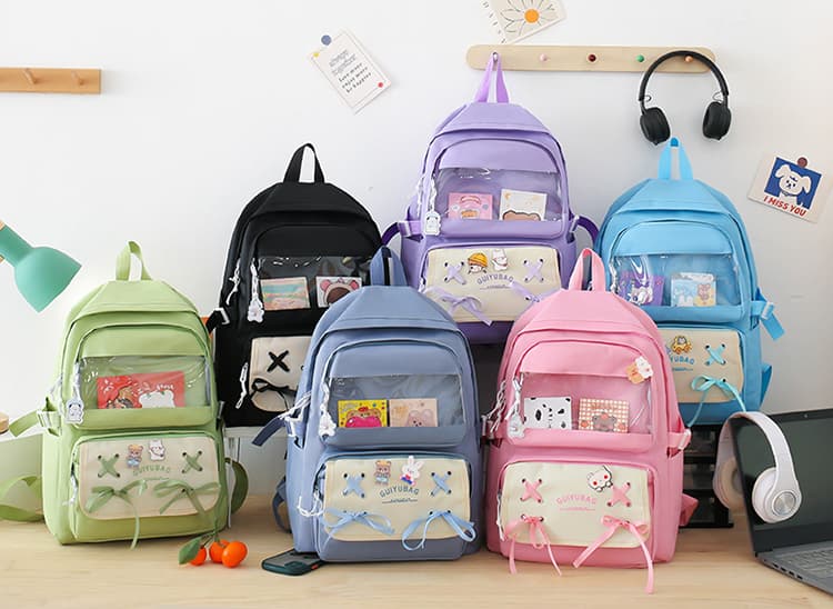 Sac à Dos Multifonctionnel Kawaii Grand Volume Imperméable et Résistant 5Pcs Vert SACKDS10VR - حقيبة ظهر بعدة قطع بتصميم كاوايي - Sac à dos et Mode - صورة 4