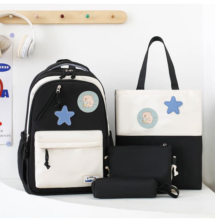 Sac à Dos Multifonctionnel Kawaii Grand Volume Imperméable et Résistant 4Pcs Noir SACKDS02N - حقيبة ظهر بعدة قطع بتصميم كاوايي - Sac à dos et Mode - صورة 1