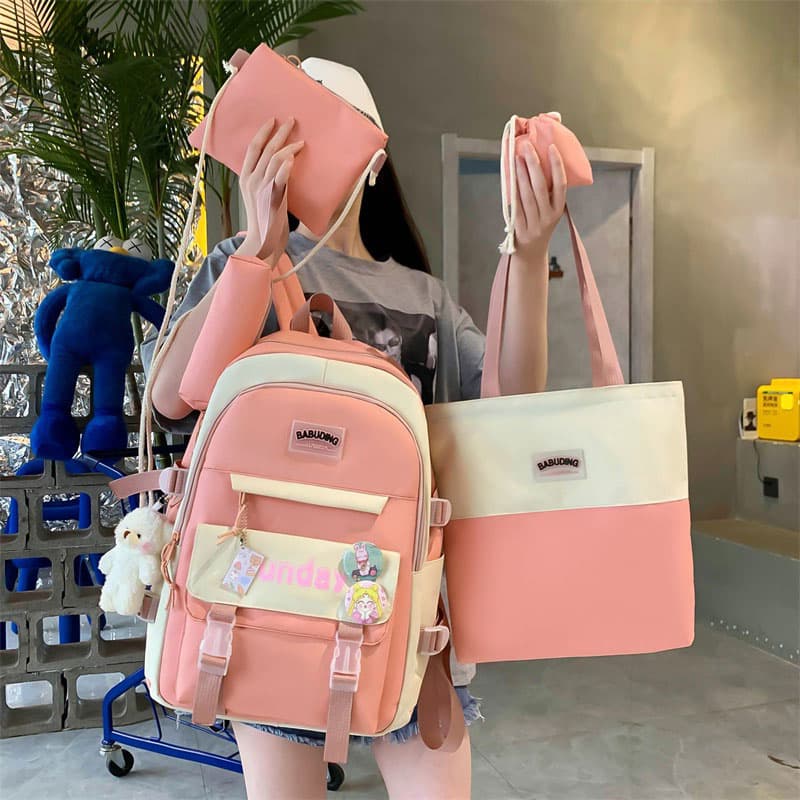 Sac à Dos Multifonctionnel Kawaii Grand Volume Imperméable et Résistant 5Pcs Rose SACKDS14RS - حقيبة ظهر بعدة قطع بتصميم كاوايي - Sac à dos et Mode - صورة 2