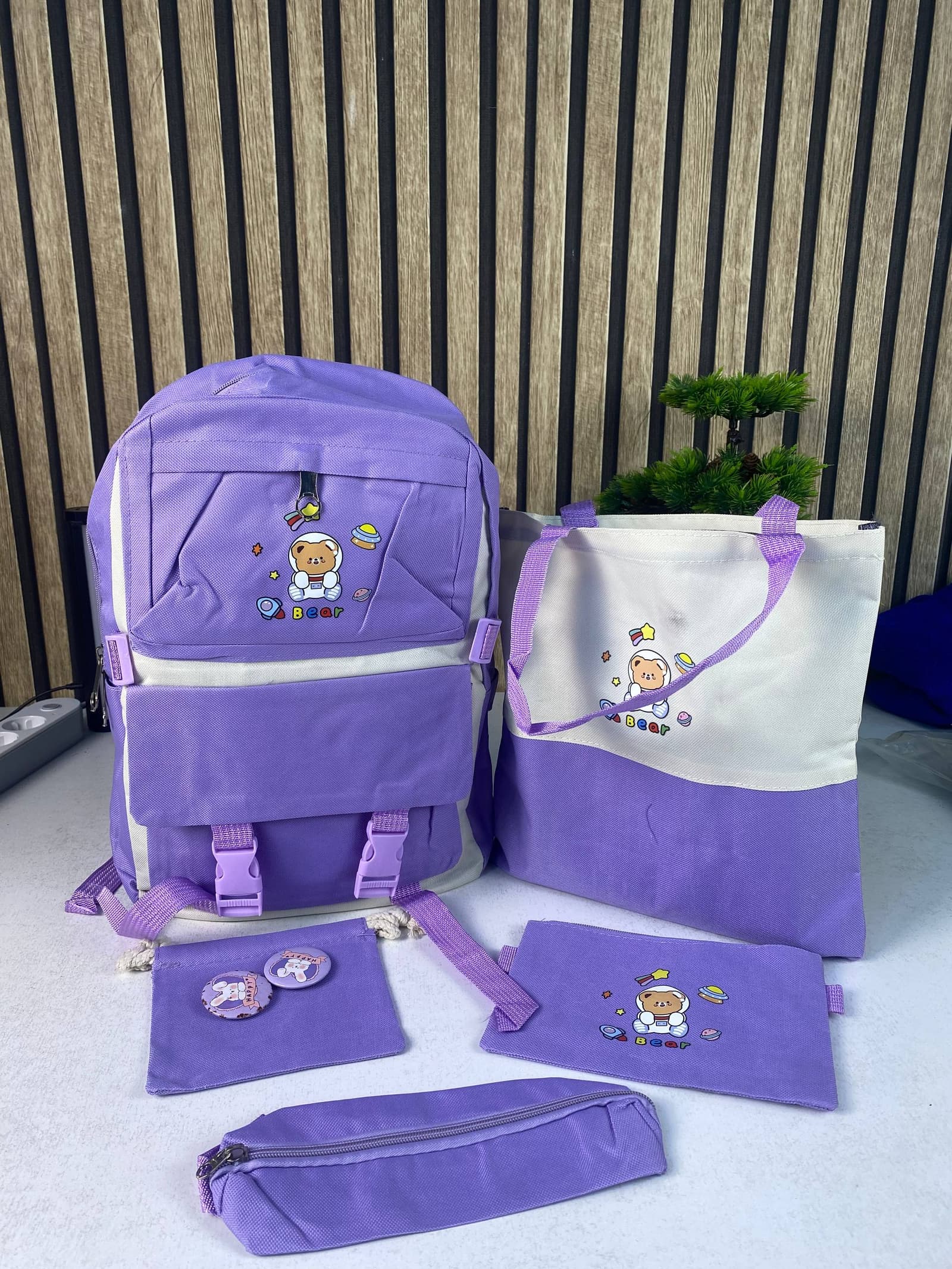 Sac à Dos Multifonctionnel Kawaii Grand Volume Imperméable et Résistant 5Pcs Mauve SACKDS15MV - حقيبة ظهر بعدة قطع بتصميم كاوايي - Sac à dos et Mode - صورة حقيقية 4