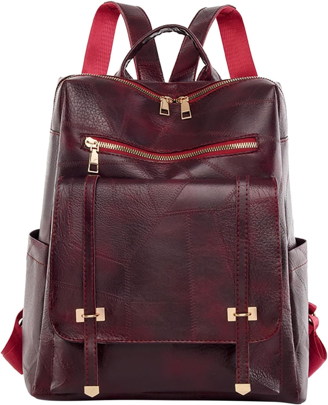 Sac à dos rétro en cuir synthétique pour femme Grenat - حقيبة ظهر نسائية من الجلد - Sac à dos et Mode - صورة 3